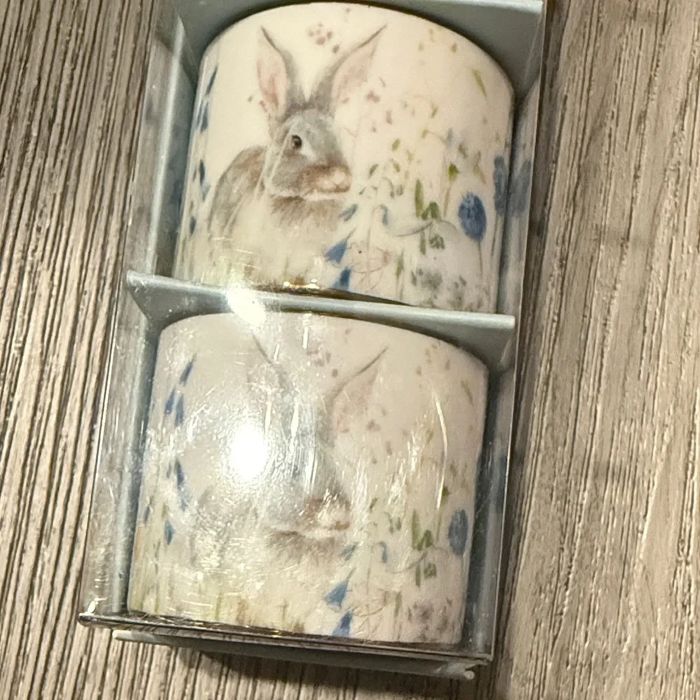 6 Williams Sonoma Bunny Floral Porcelain napkins rings